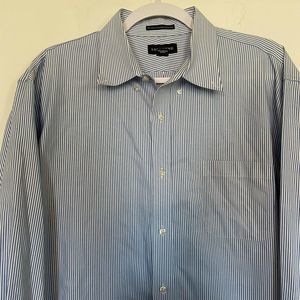 Lands End Mens  XL (17.5-33)‎ Striped Long Sleeve Button Front Oxford Shirt